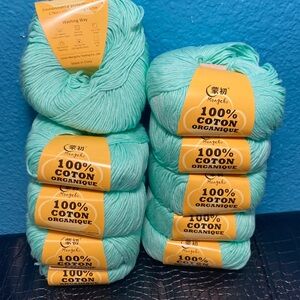 10 NWT (48g min each) Mengchu 100% Organic Cotton Yarn -  Cyan (Bright Aqua)